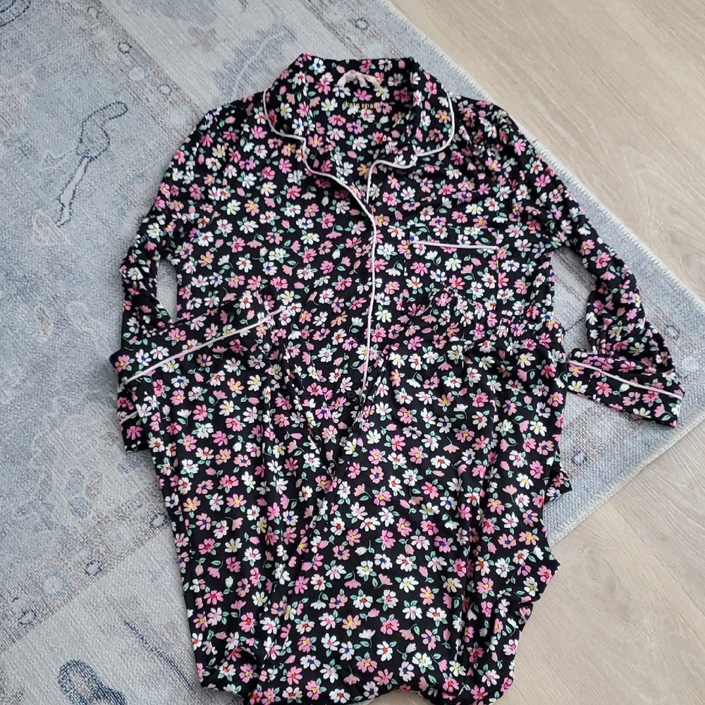 Kate Spade Pajamas Set Black Floral Top and Pants SzS